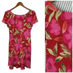 Vintage 90s Layered Slip Dress Size 12 Floral Ruffle Hem Cottagecore Pink Alt